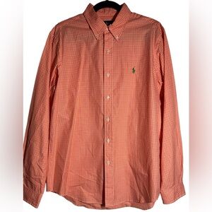 Ralph Lauren Mens Orange/White Long‎ Sleeve Button Down Shirt w/Green Pony, SZ L